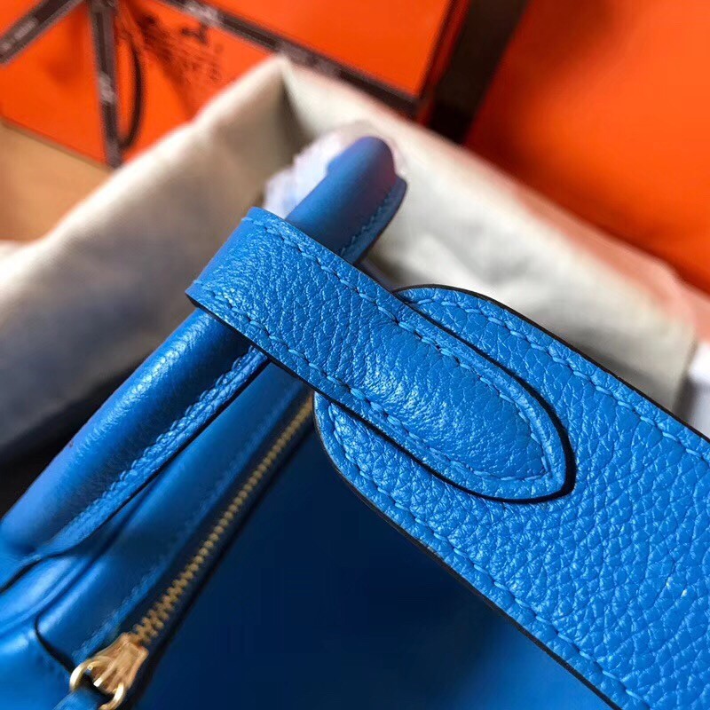 Hermes Blue Zanzibar Lindy 30cm Bicolor Handmade Bag