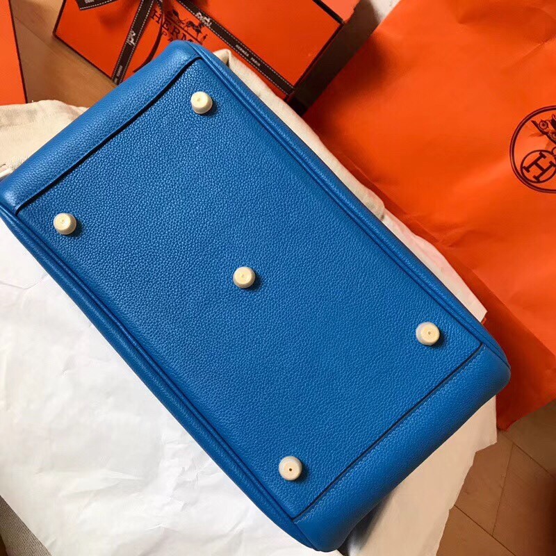 Hermes Blue Zanzibar Lindy 30cm Bicolor Handmade Bag