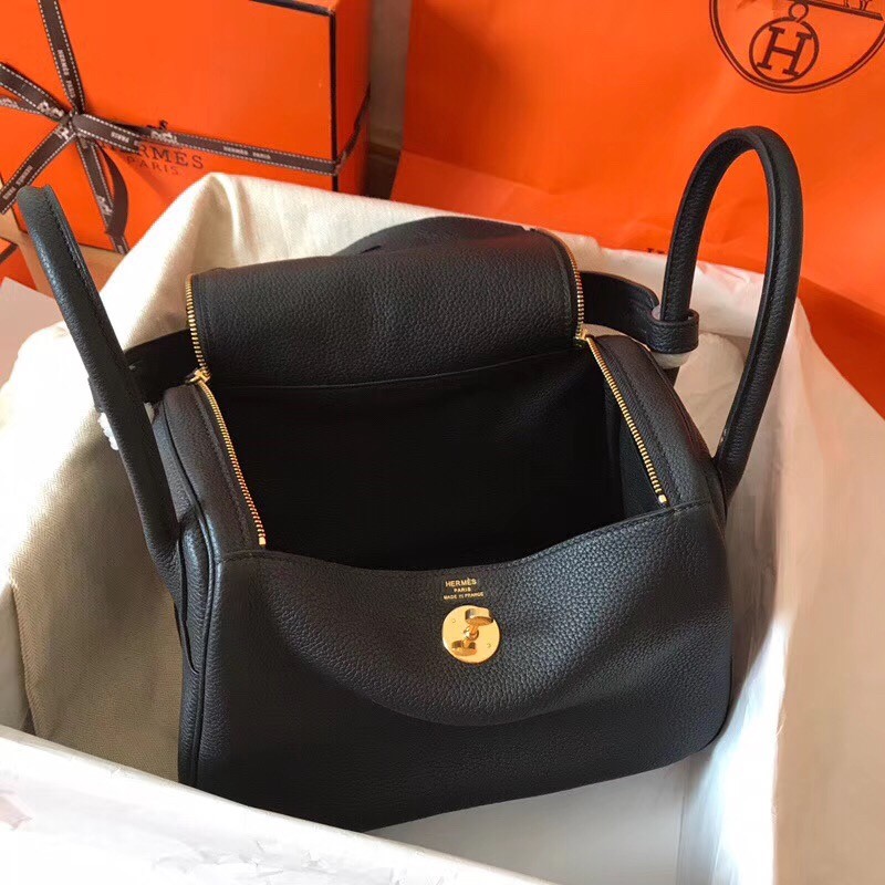 Hermes Black Lindy 30cm Clemence Handmade Bag