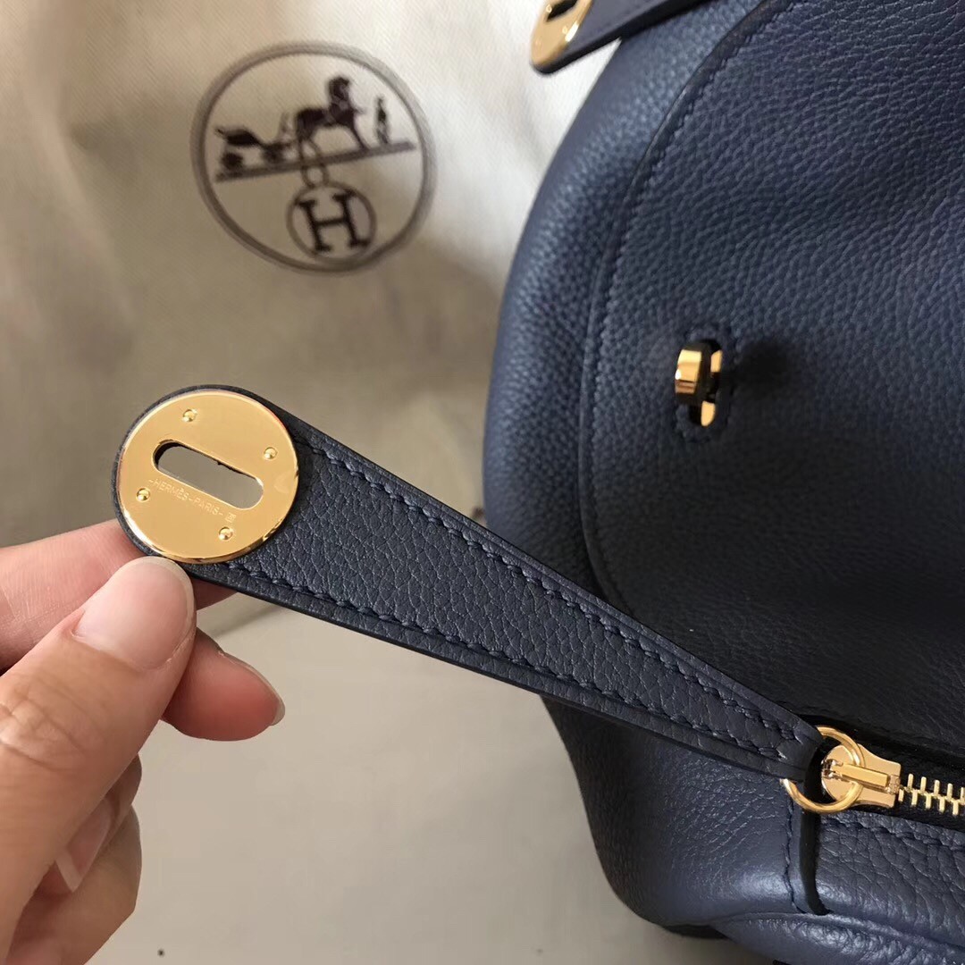 Hermes Dark Blue Lindy 30cm Clemence Handmade Bag