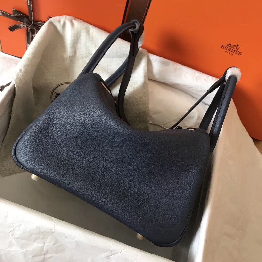 Hermes Dark Blue Lindy 30cm Clemence Handmade Bag