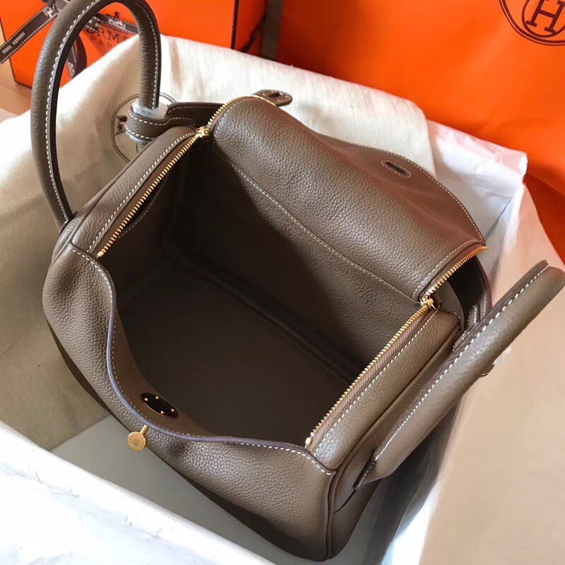 Hermes Taupe Lindy 30cm Clemence Handmade Bag