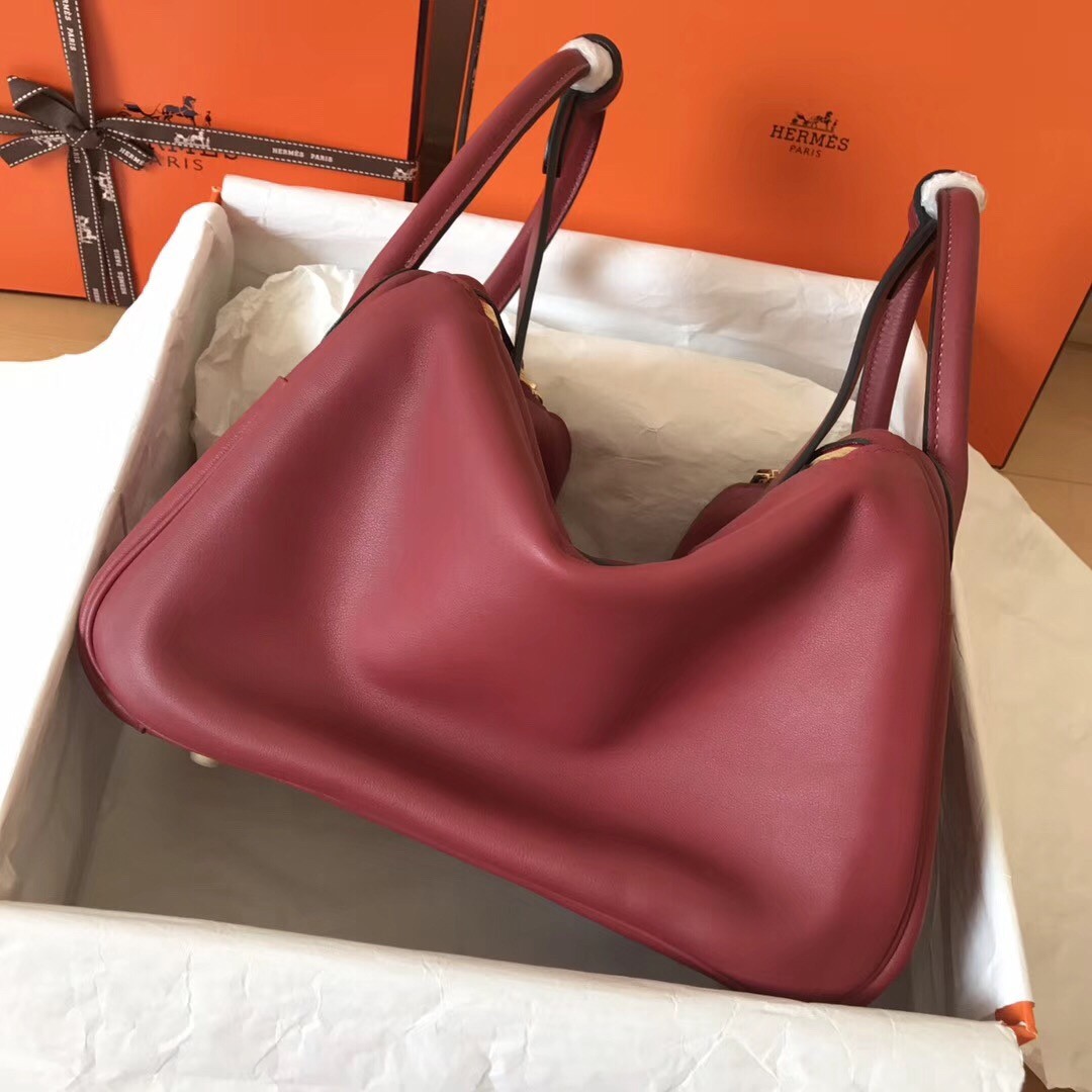 Hermes Bicolor Lindy 30cm Swift Bordeaux Handmade Bag