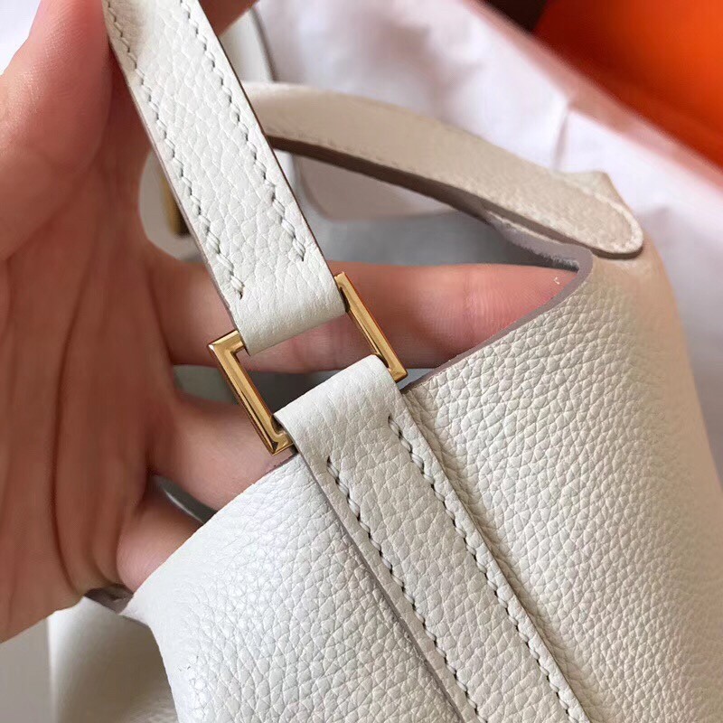 Hermes White Picotin Lock MM 22cm Handmade Bag