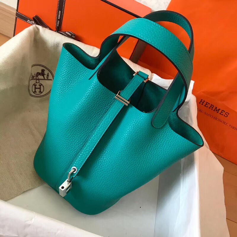 Hermes Blue Paon Picotin Lock MM 22cm Handmade Bag