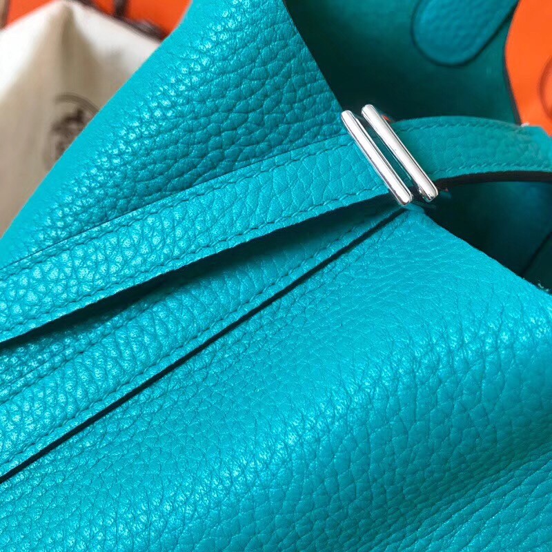 Hermes Blue Paon Picotin Lock MM 22cm Handmade Bag