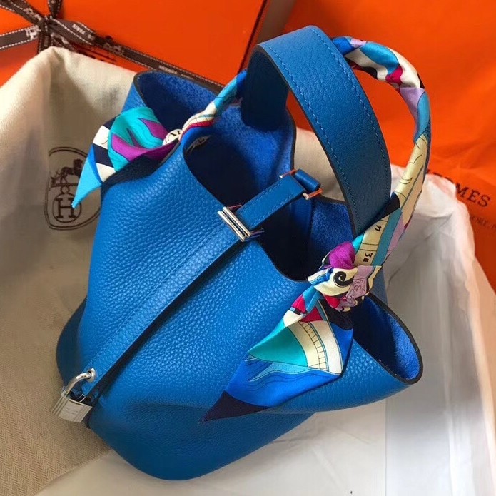 Hermes Blue Hydra Picotin Lock MM 22cm Handmade Bag