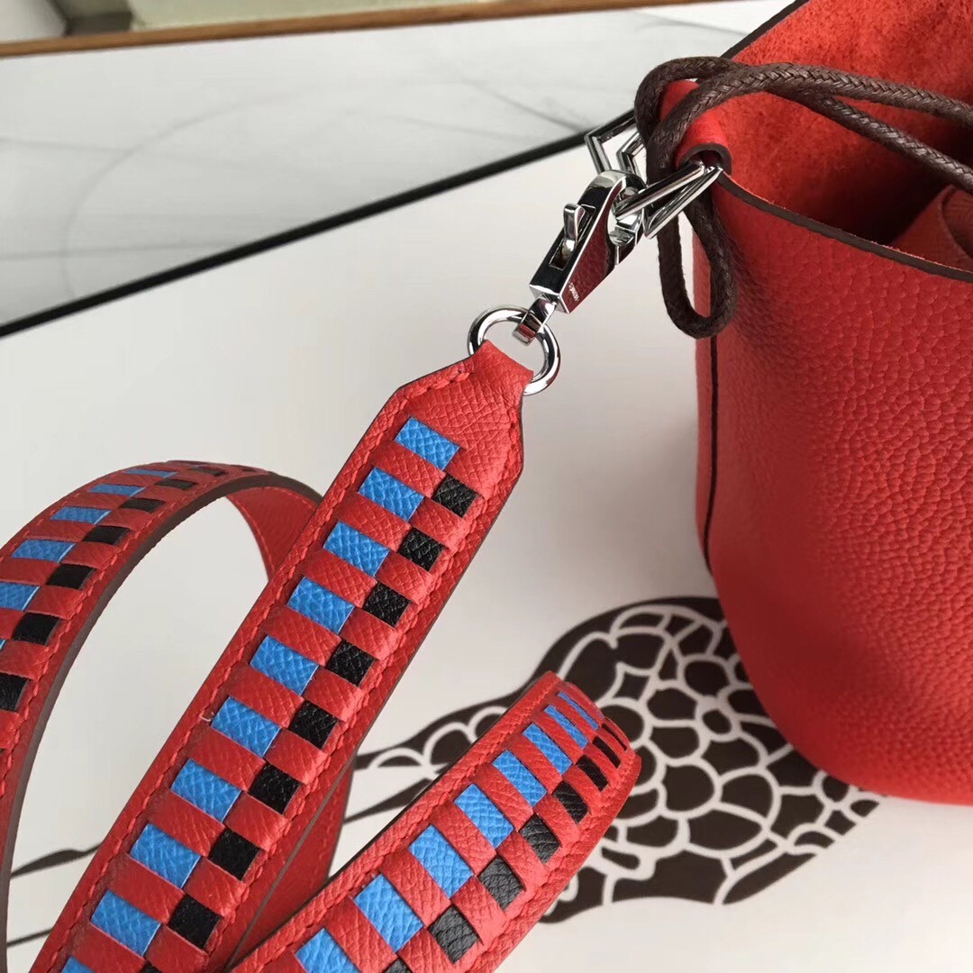 Hermes Red Picotin Lock 18cm Bag With Braided Handles