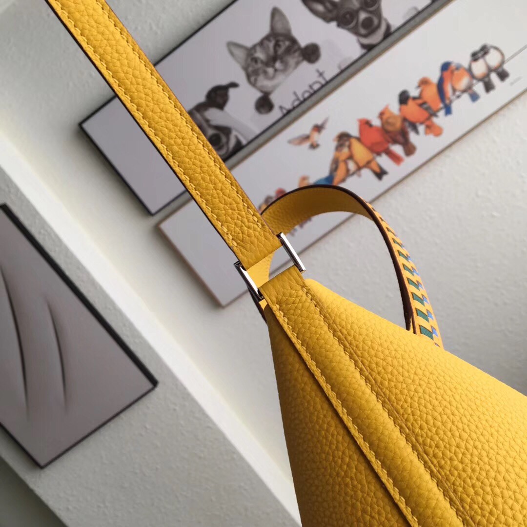 Hermes Yellow Picotin Lock 22cm Braided Handle Bag