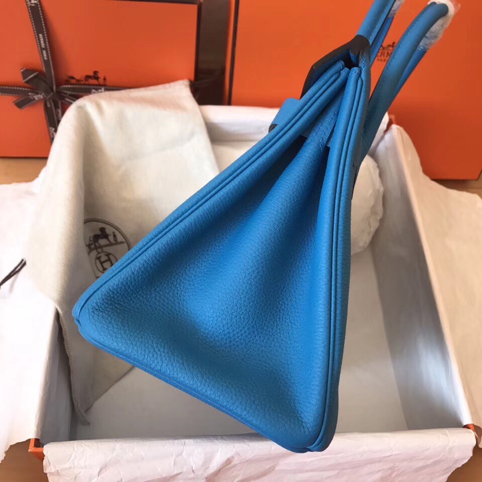 Hermes Blue Zanzibar Birkin 30cm Clemence Handmade Bag