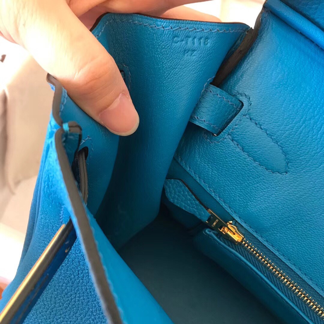 Hermes Blue Zanzibar Birkin 30cm Clemence Handmade Bag