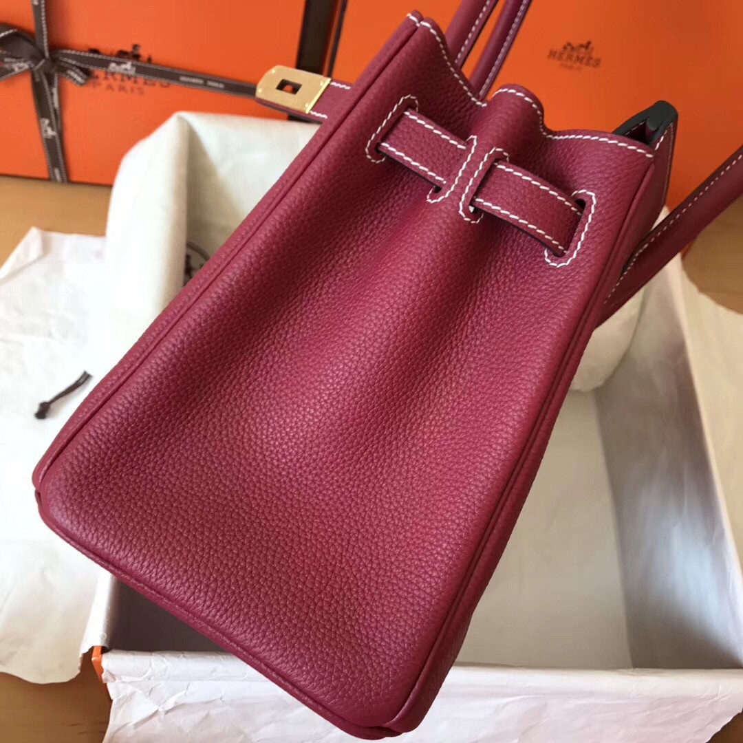 Hermes Ruby Birkin 30cm Clemence Handmade Bag