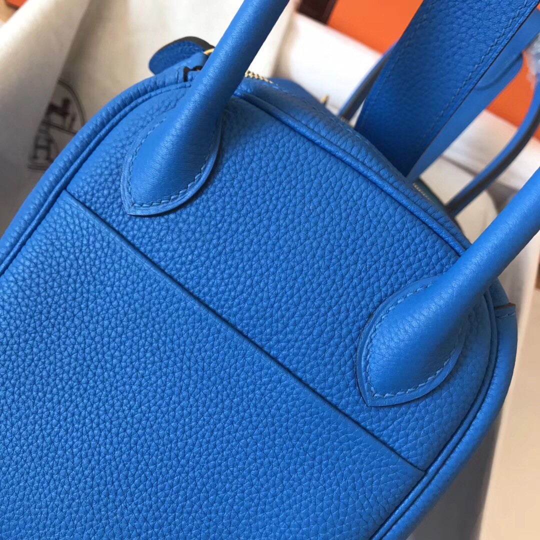 Hermes Blue Zanzibar Lindy 30cm Clemence Handmade Bag