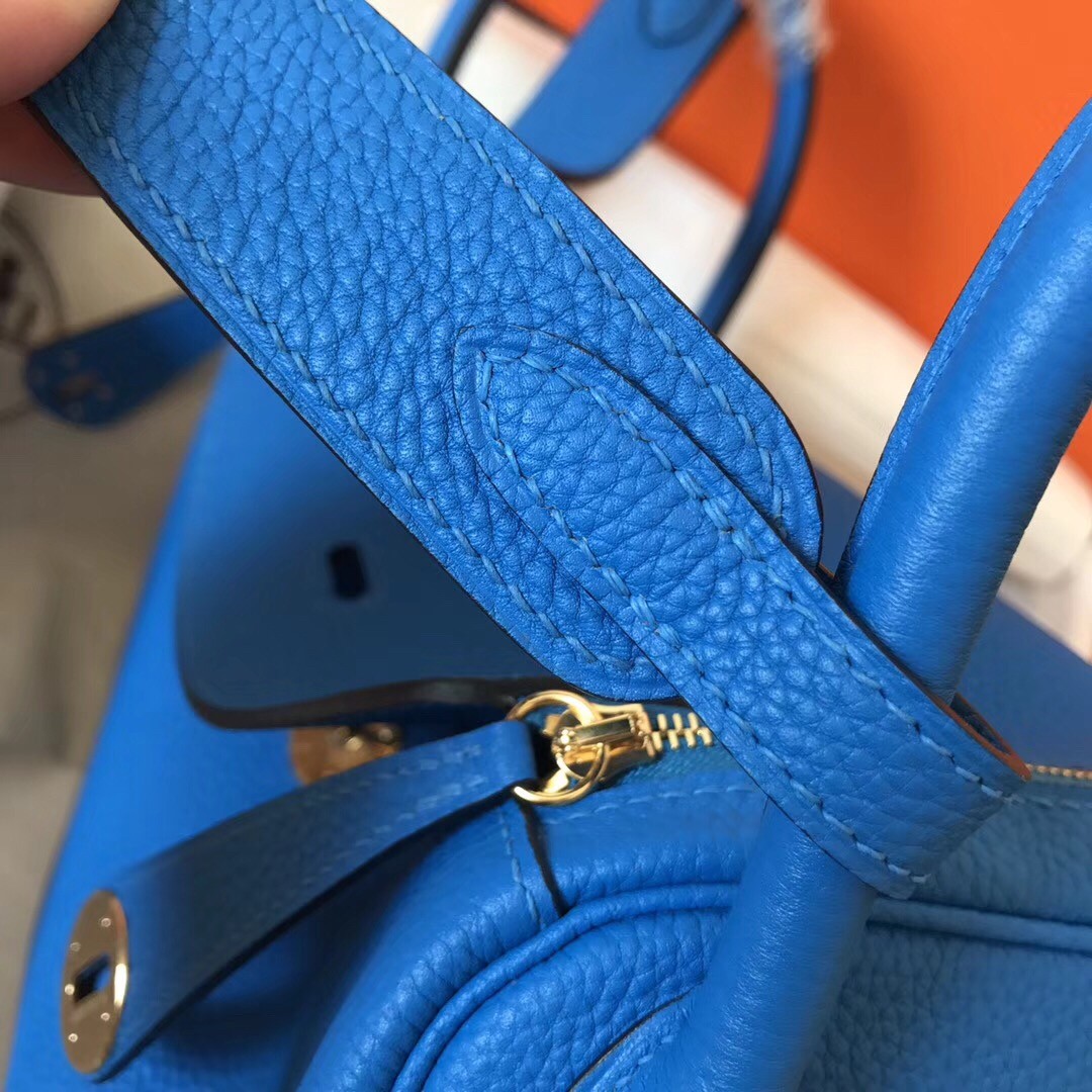 Hermes Blue Zanzibar Lindy 30cm Clemence Handmade Bag