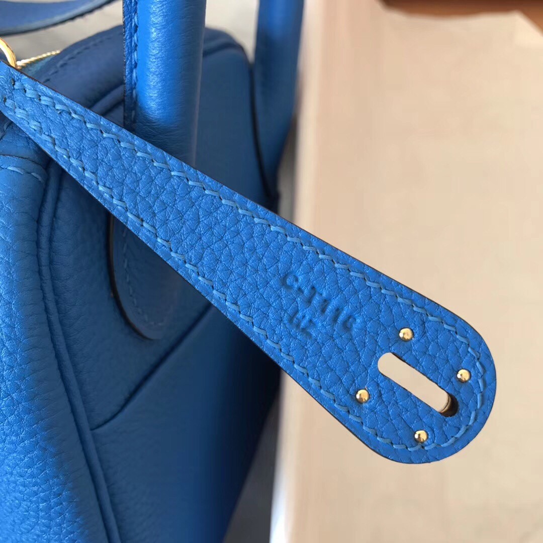 Hermes Blue Zanzibar Lindy 30cm Clemence Handmade Bag