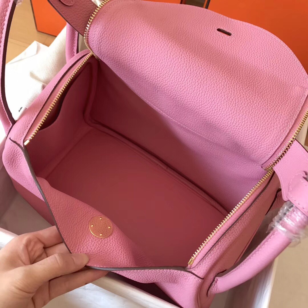 Hermes Pink Lindy 30cm Clemence Handmade Bag