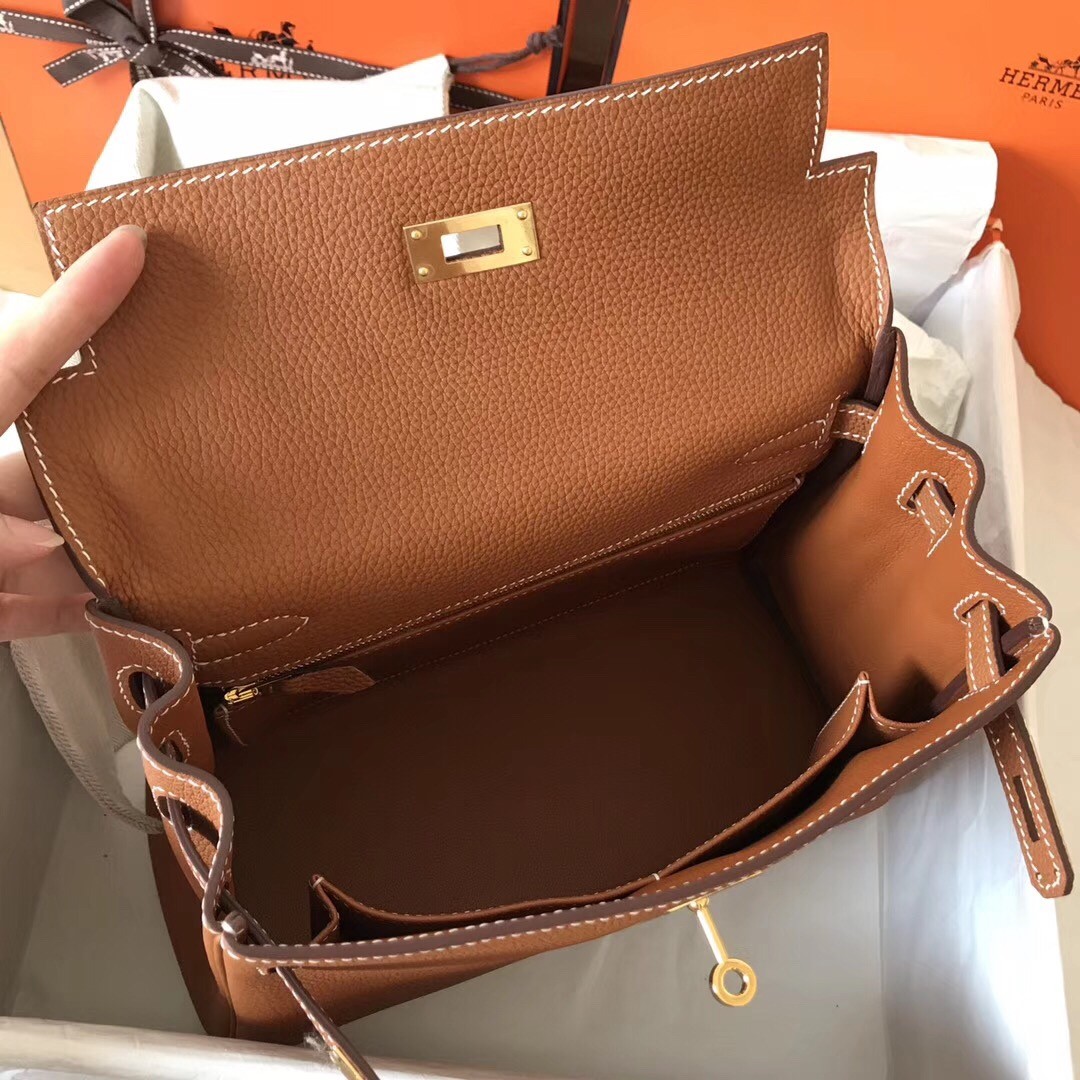 Hermes Gold Clemence Kelly 28cm Handmade Bag