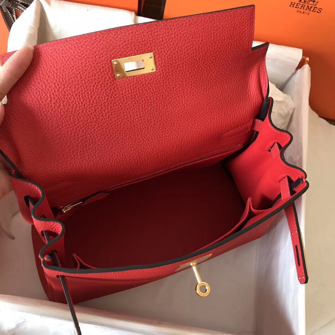 Hermes Rouge Casaque Clemence Kelly 28cm Handmade Bag