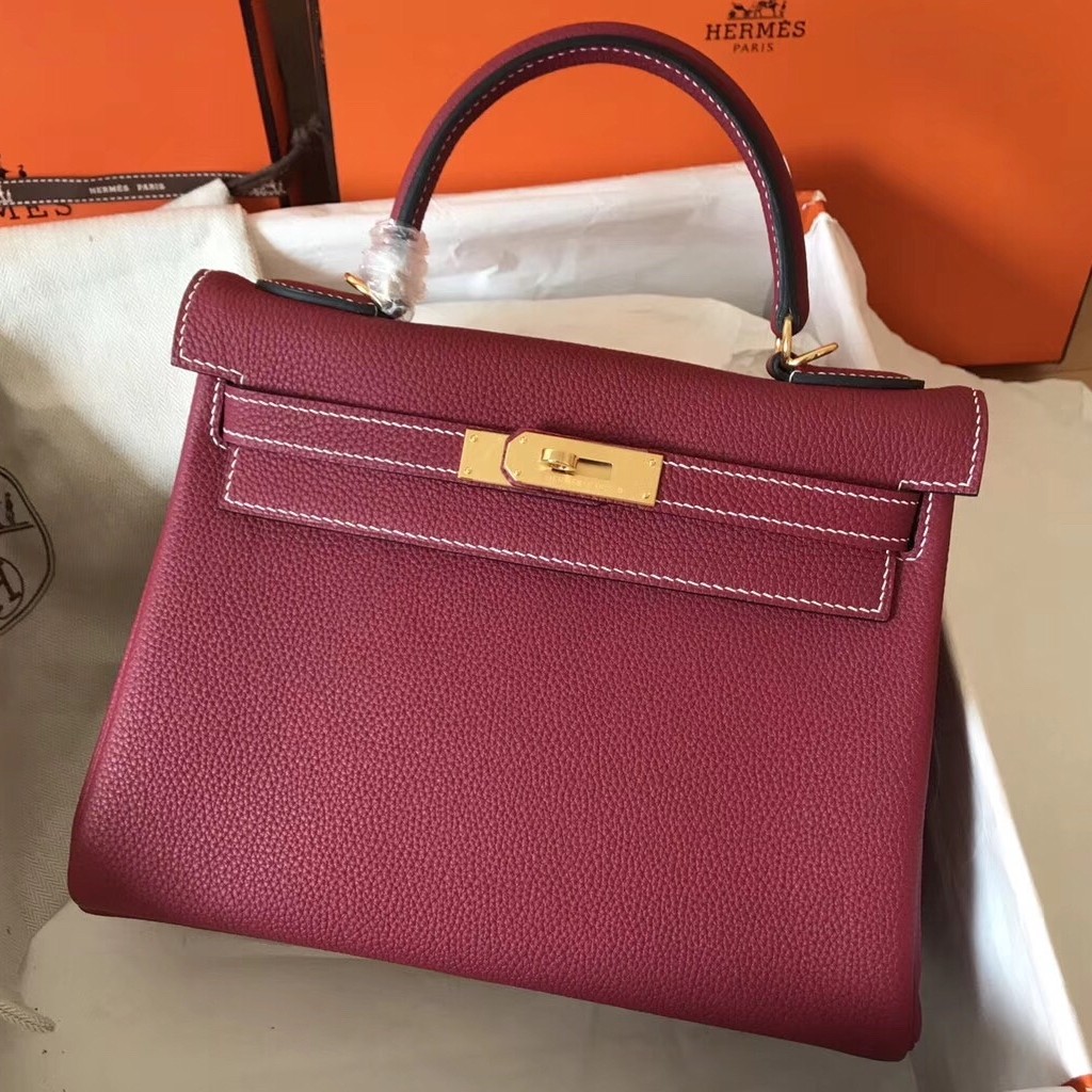 Hermes Ruby Clemence Kelly 28cm Handmade Bag