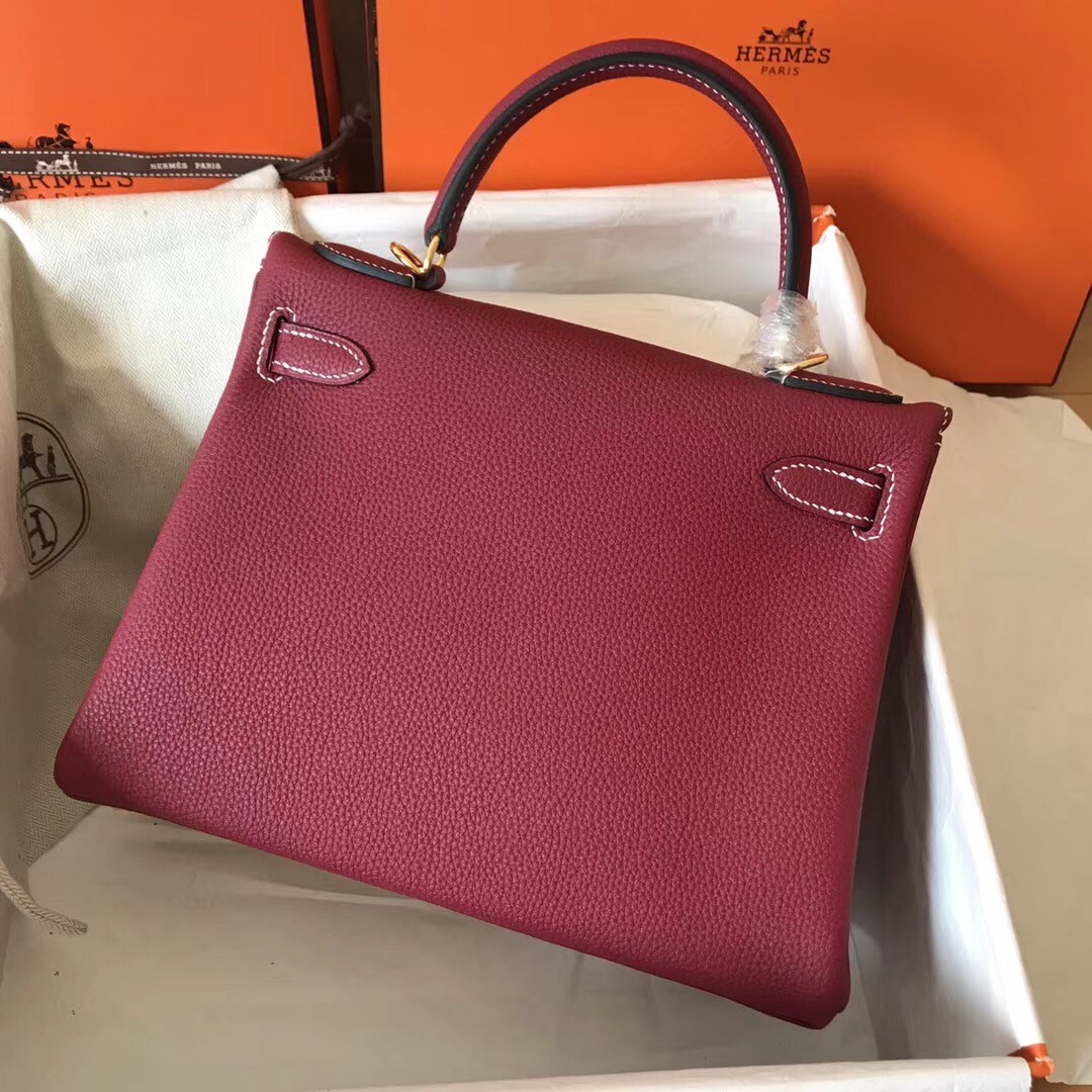 Hermes Ruby Clemence Kelly 28cm Handmade Bag