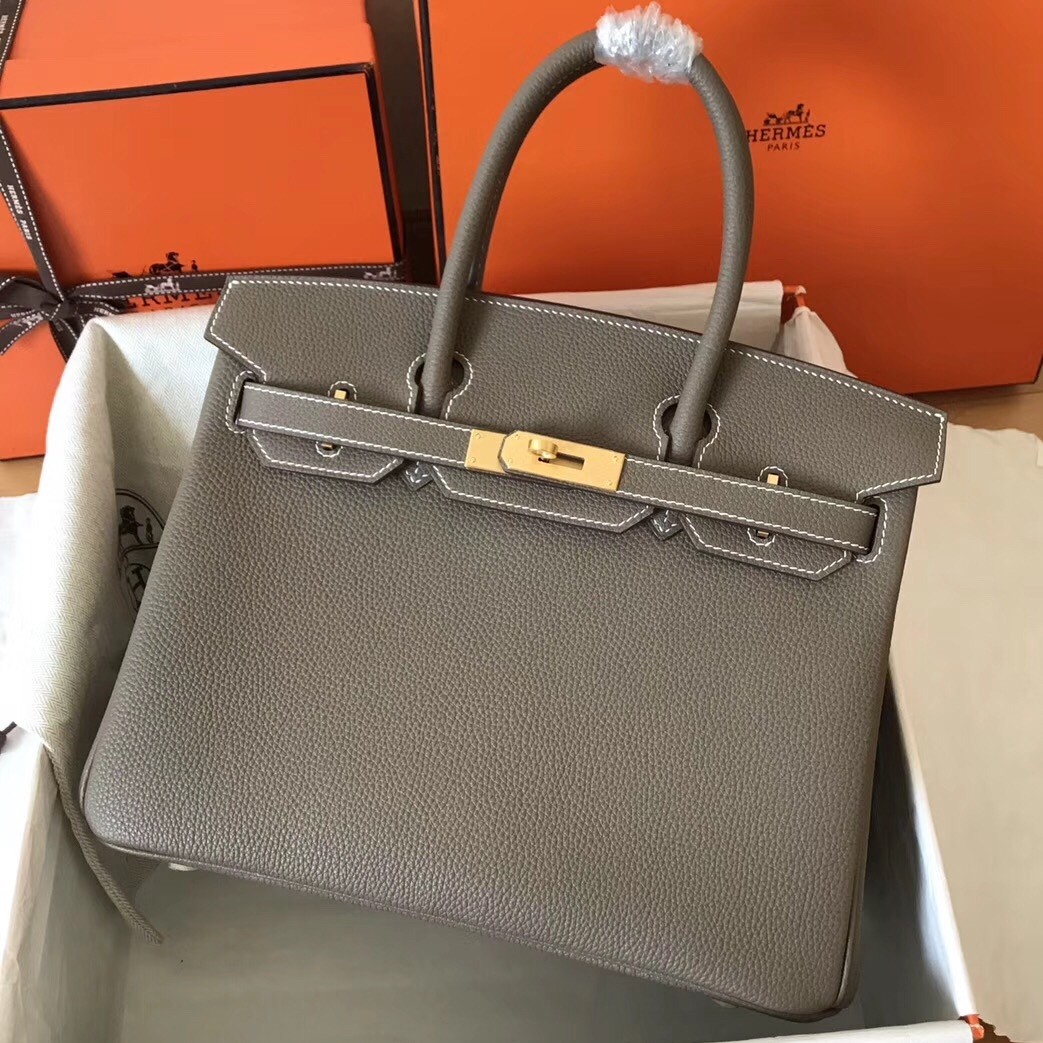 Hermes Etain Birkin 30cm Clemence Handmade Bag