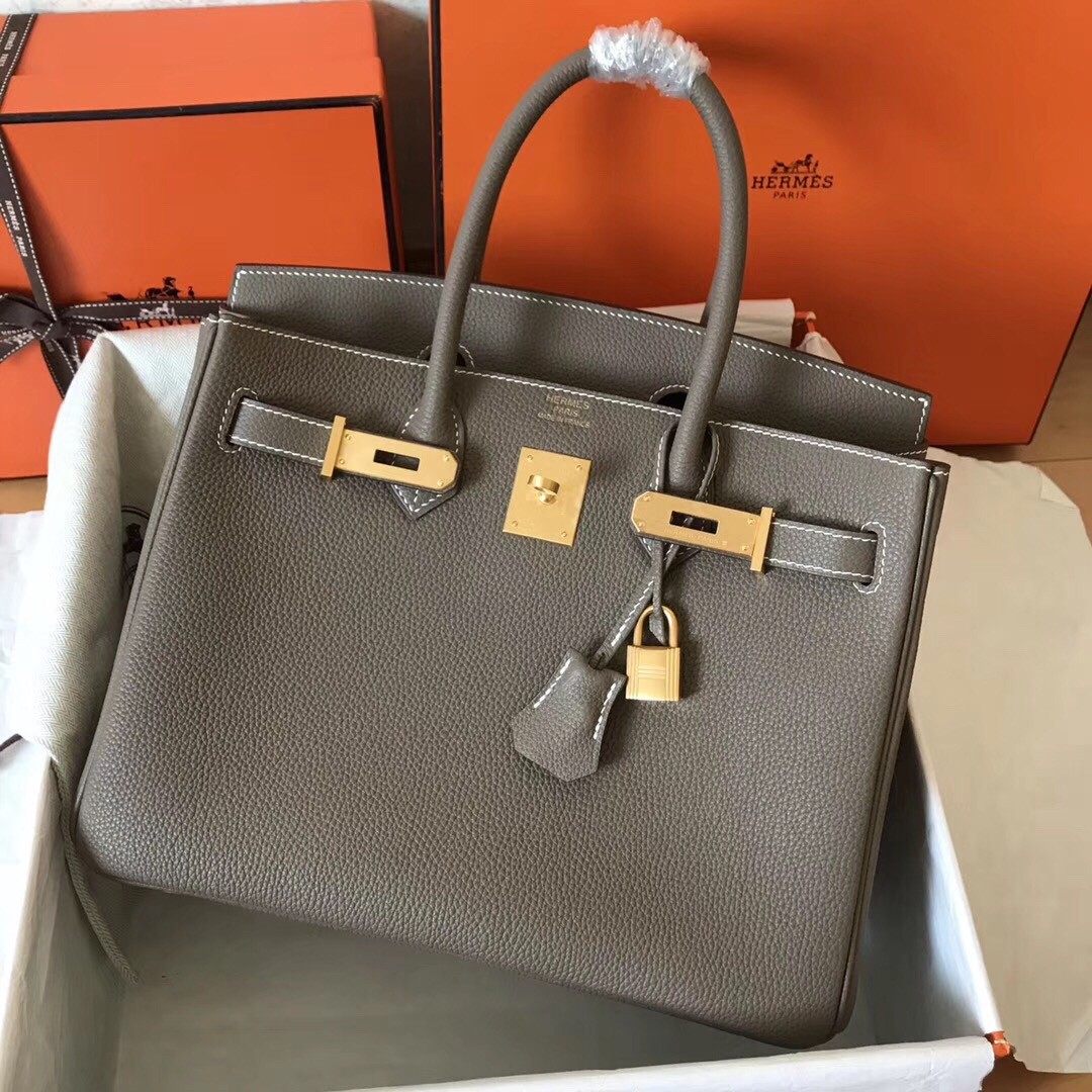 Hermes Etain Birkin 30cm Clemence Handmade Bag