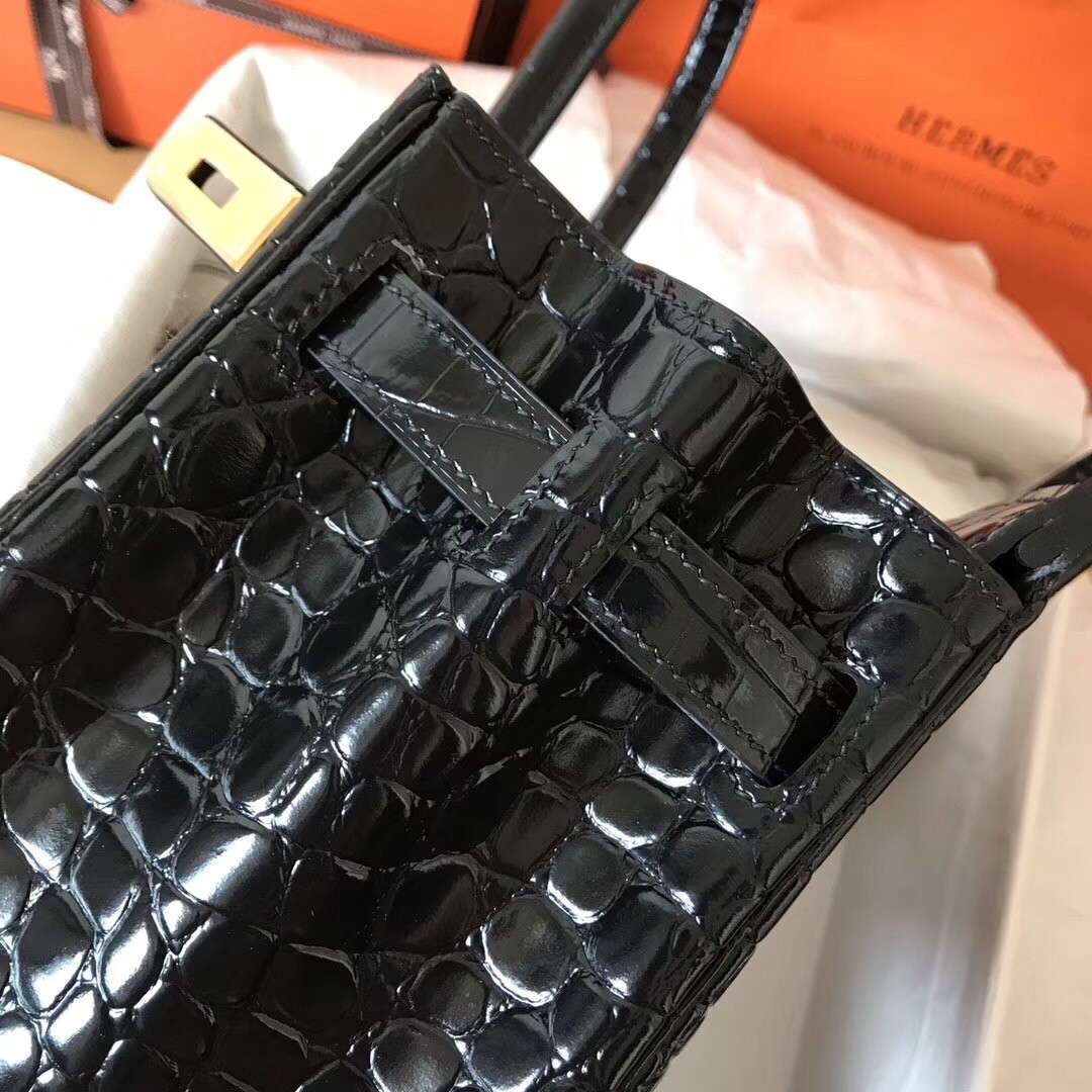 Hermes Black Birkin 30cm Crocodile Porosus Shiny Bag