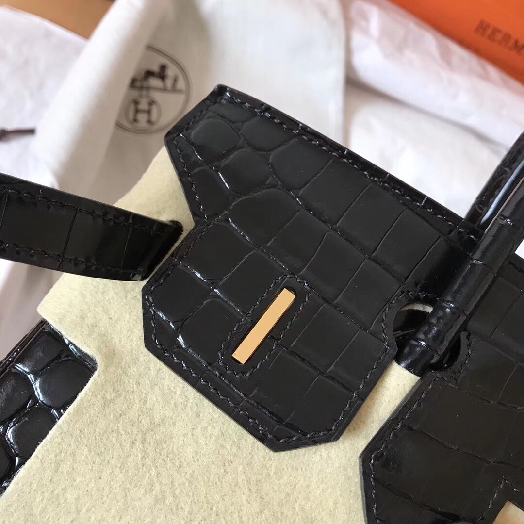 Hermes Black Birkin 30cm Crocodile Porosus Shiny Bag