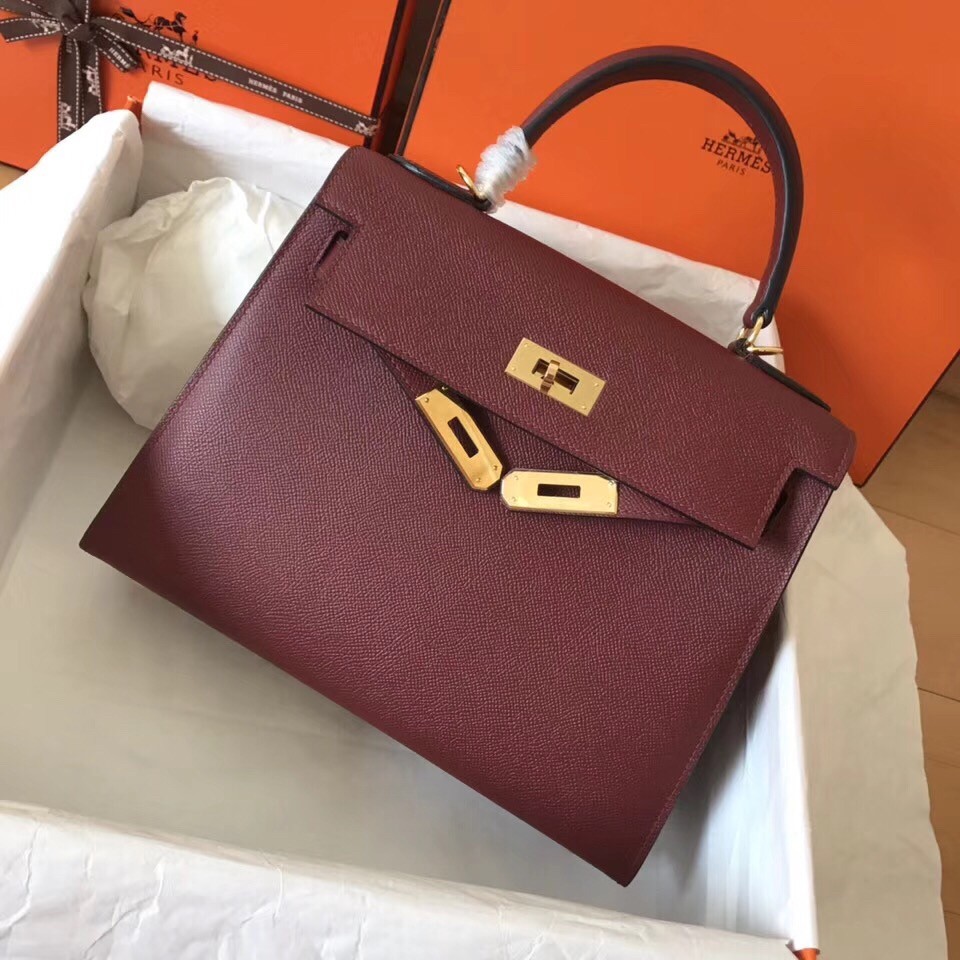 Hermes Bordeaux Epsom Kelly 28cm Handmade Bag