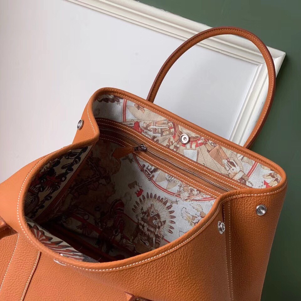 Hermes Tan Fjord Garden Party 30cm With Printed Lining