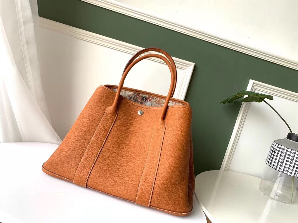 Hermes Tan Fjord Garden Party 30cm With Printed Lining