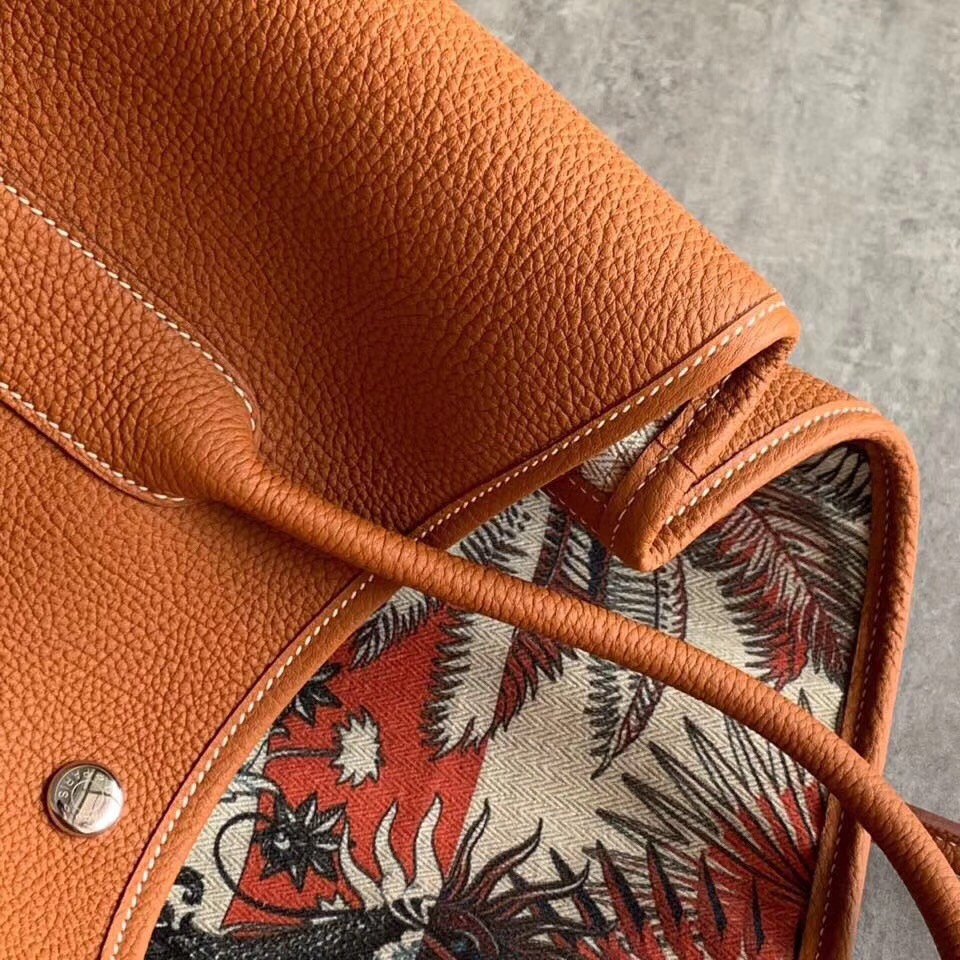 Hermes Tan Fjord Garden Party 30cm With Printed Lining