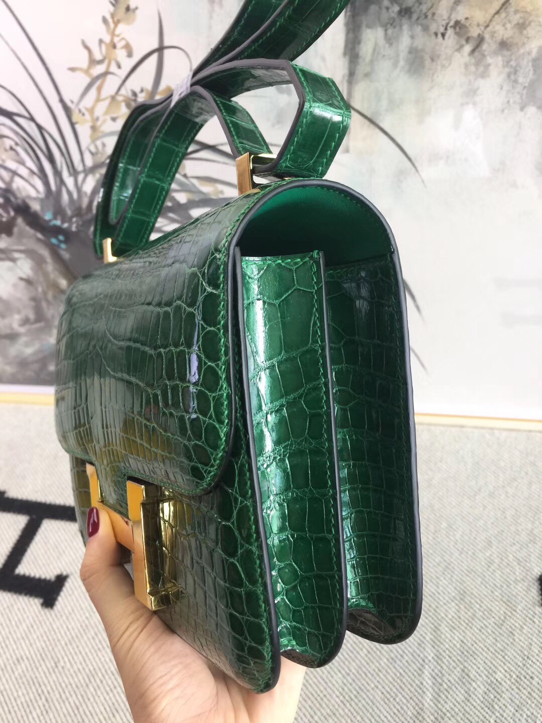 Hermes Constance 24cm Green Niloticus Crocodile