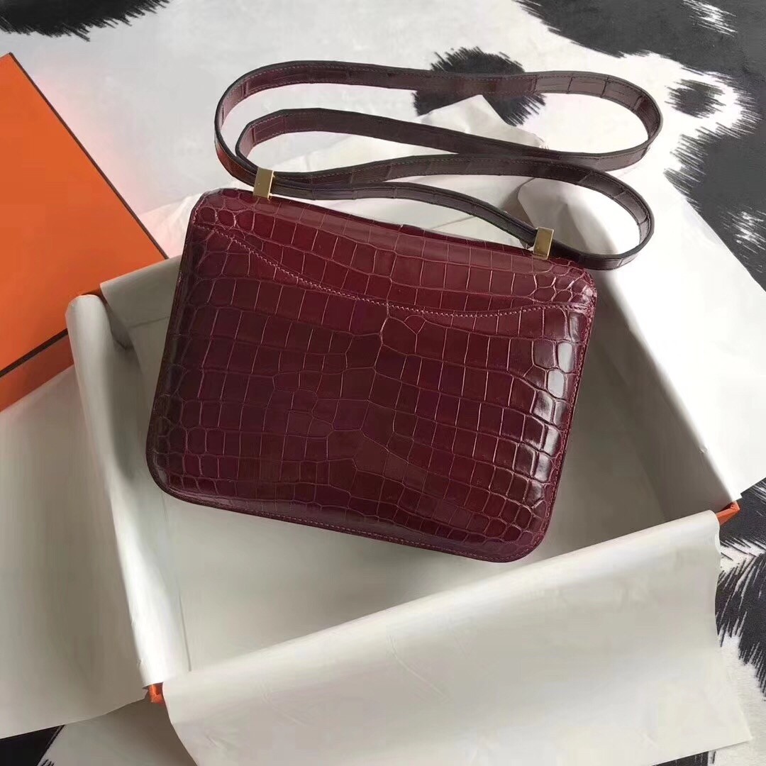 Hermes Constance 24cm Bourgogne Niloticus Crocodile