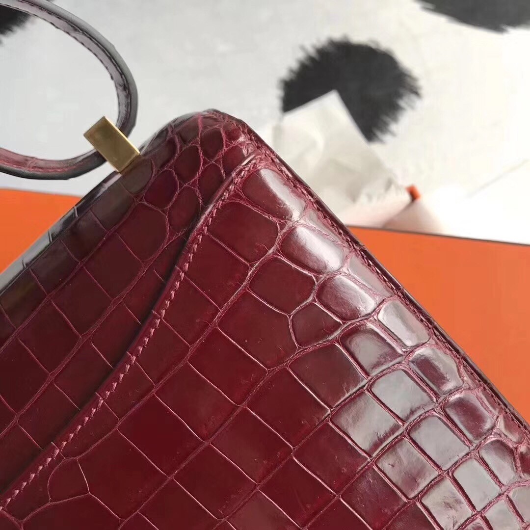 Hermes Constance 24cm Bourgogne Niloticus Crocodile