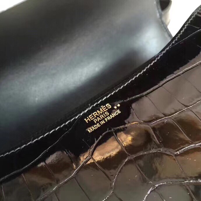 Hermes Constance 24cm Black Niloticus Crocodile