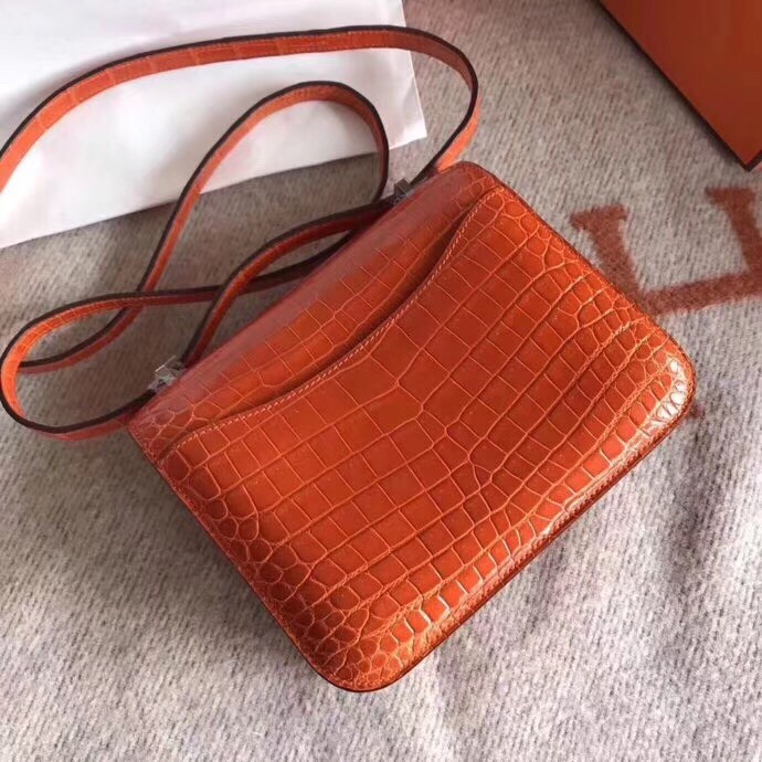 Hermes Constance 24cm Orange Niloticus Crocodile