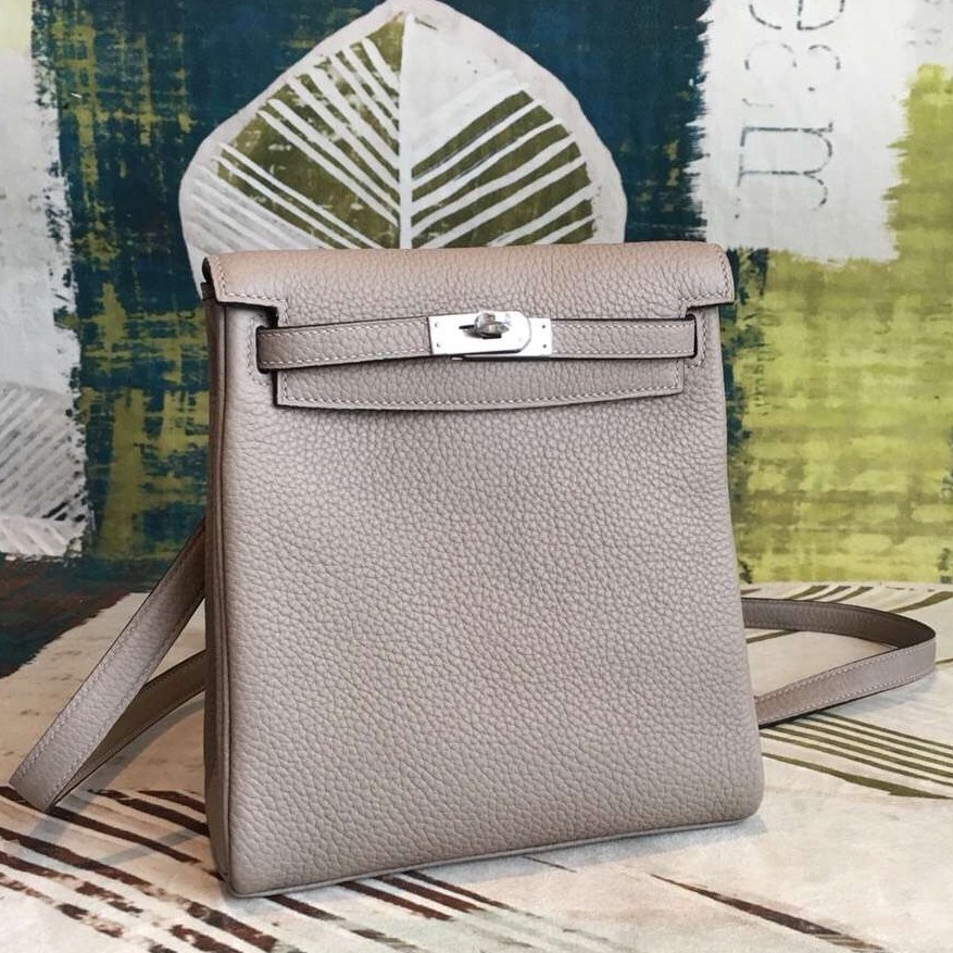 Hermes Gris Asphalt Clemence Kelly Ado PM Backpack