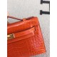 Hermes Orange Kelly Pochette Shiny Niloticus Crocodile Bag