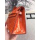 Hermes Orange Kelly Pochette Shiny Niloticus Crocodile Bag