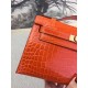 Hermes Orange Kelly Pochette Shiny Niloticus Crocodile Bag