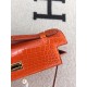 Hermes Orange Kelly Pochette Shiny Niloticus Crocodile Bag