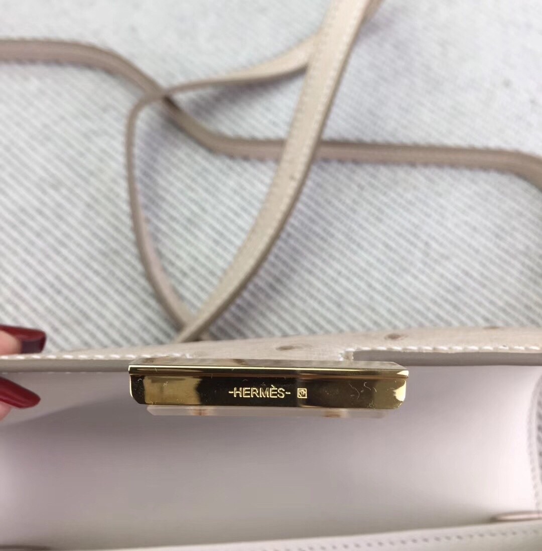 Hermes Mini Constance 18cm White Ostrich Leather