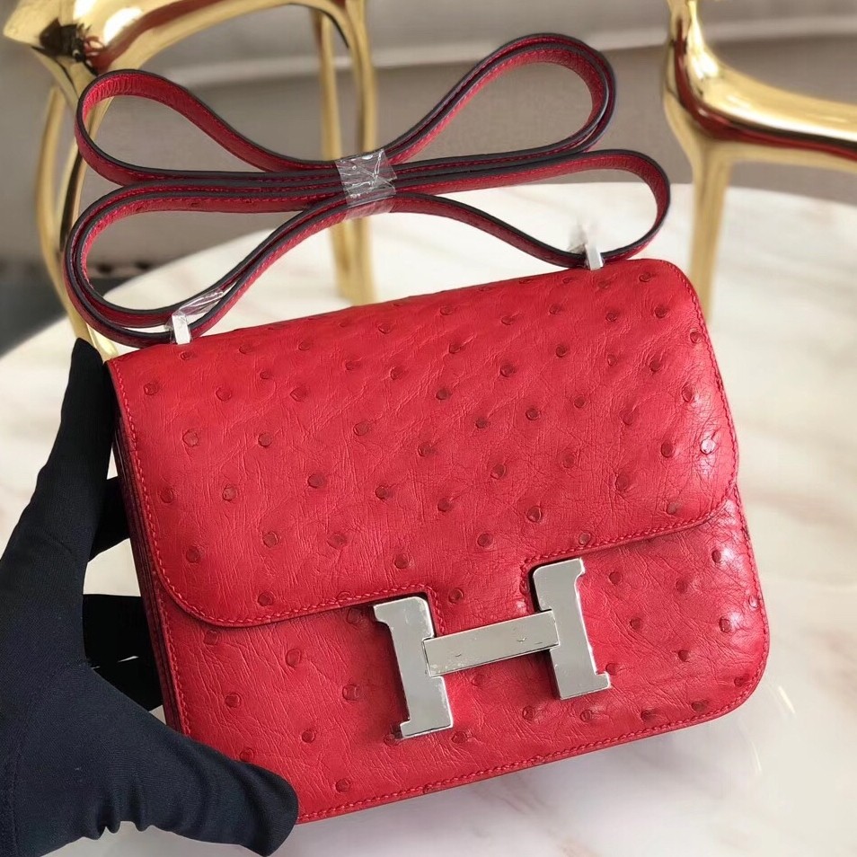 Hermes Mini Constance 18cm Red Ostrich Leather