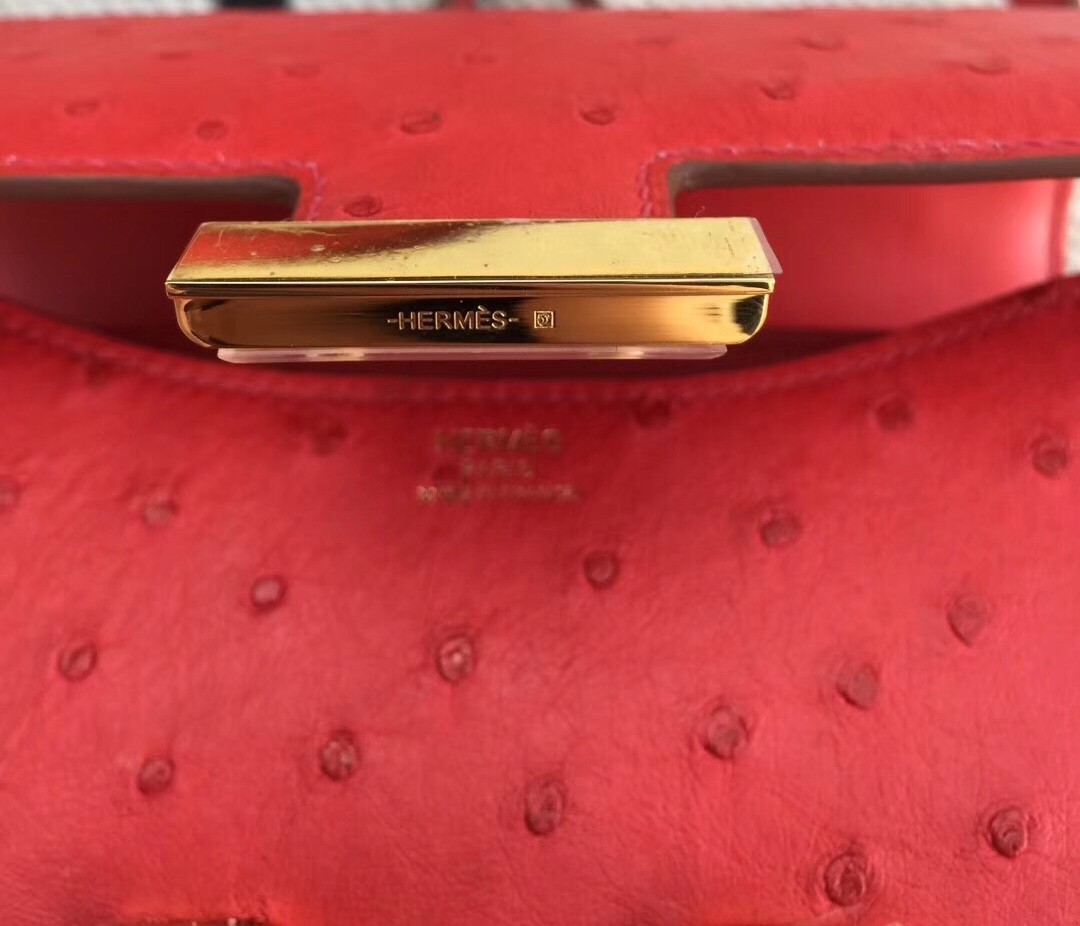 Hermes Mini Constance 18cm Red Ostrich Leather