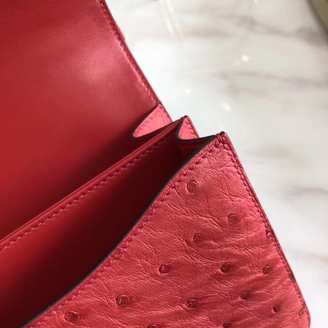 Hermes Mini Constance 18cm Red Ostrich Leather