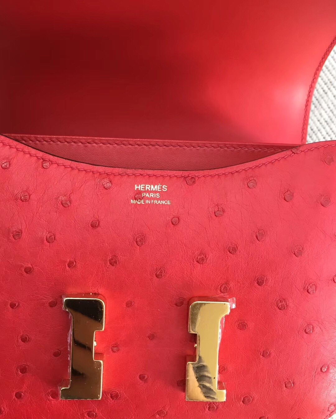 Hermes Mini Constance 18cm Red Ostrich Leather