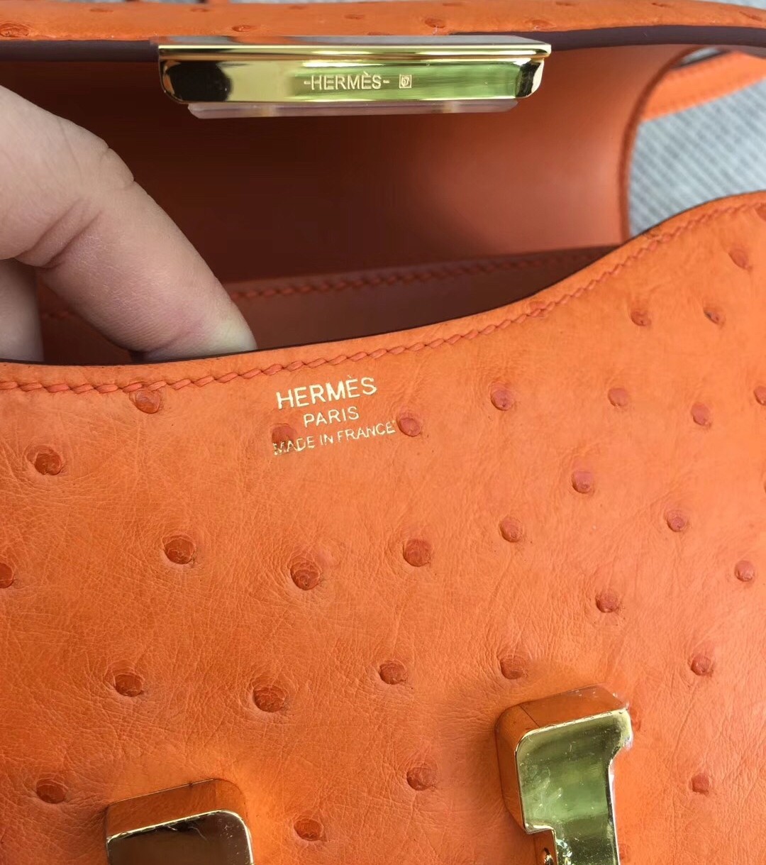 Hermes Mini Constance 18cm Orange Ostrich Leather