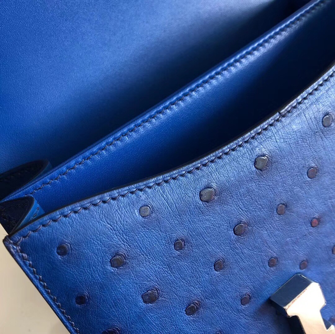 Hermes Mini Constance 18cm Blue Electric Ostrich Leather