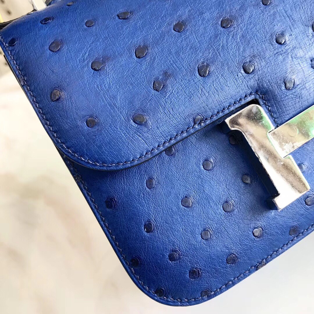 Hermes Mini Constance 18cm Blue Electric Ostrich Leather